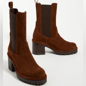 Anthropologie Platform Chelsea Boots Brown Size 38 Suede